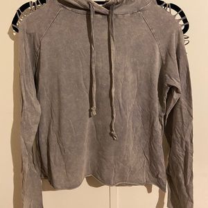 Gray Hooded Jacket with Cropped Length and Relaxed Fit